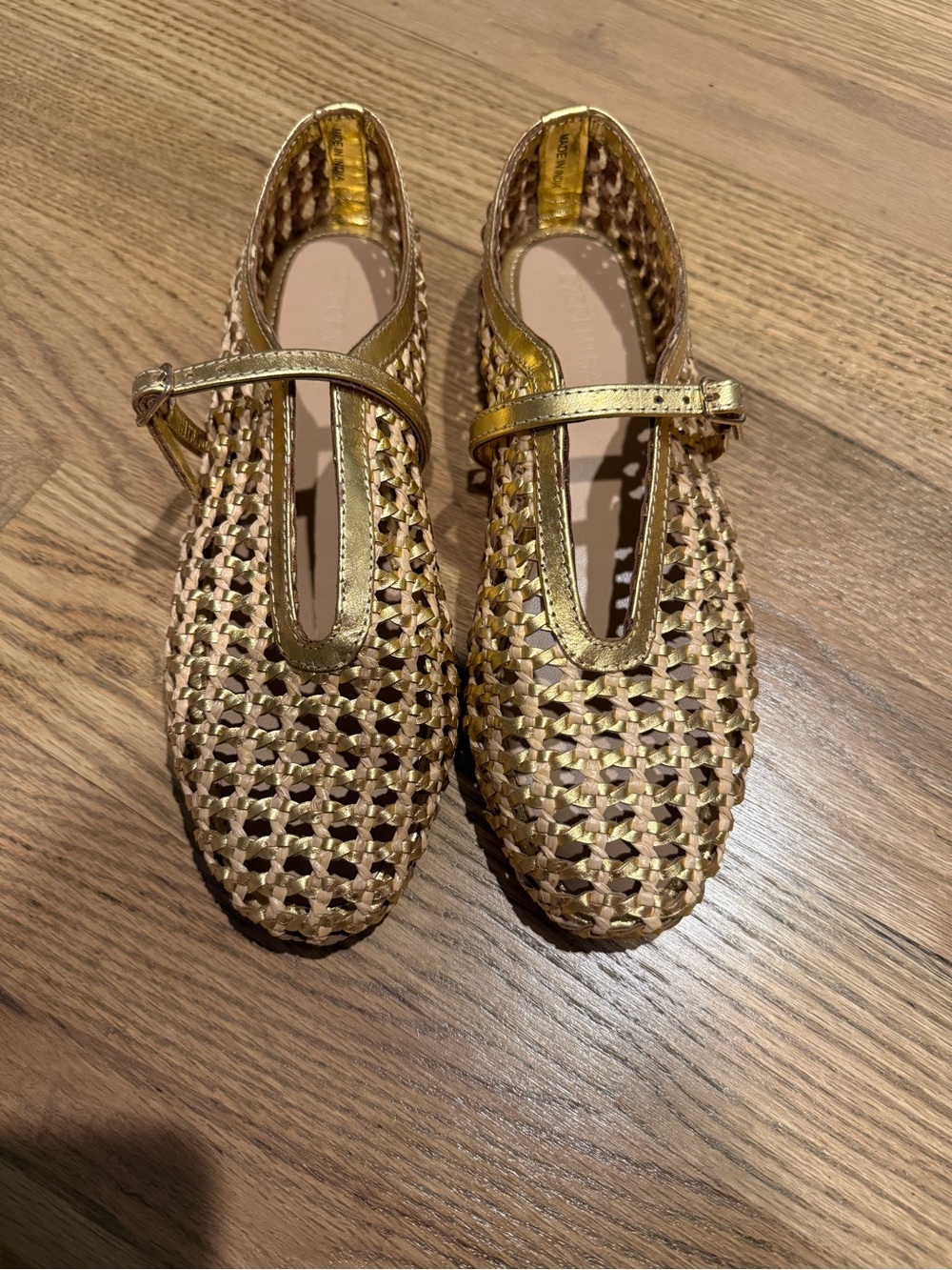 275Central Gold Woven Mary Jane Flats